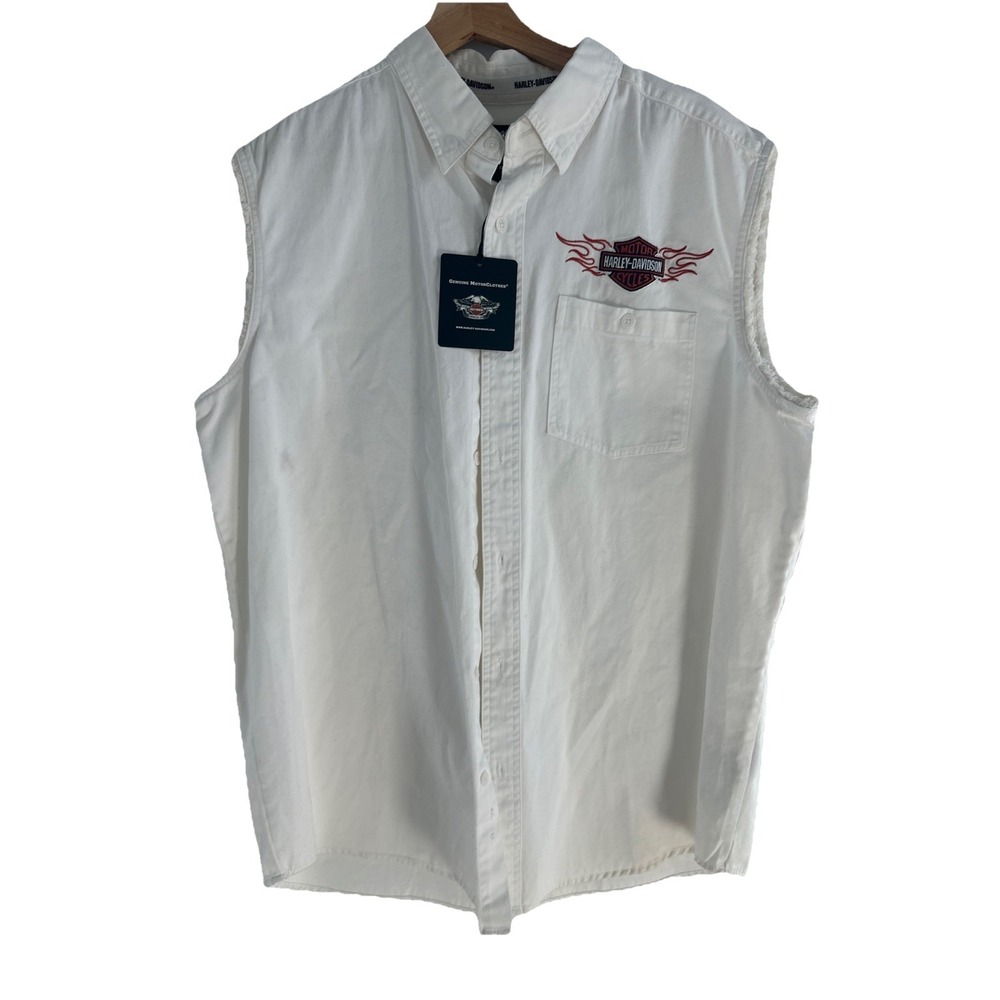 Harley Davidson Shirt Mens Large White Sleeve Blowout Button Up Motorcycle NWT